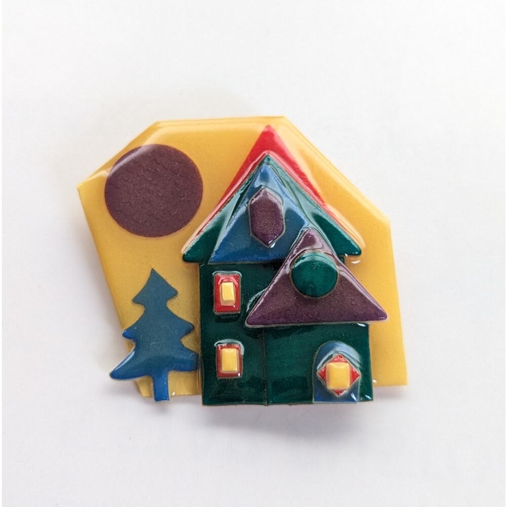 Vintage House Pins By Lucinda Charity Modernist Collectible Tree Sun Boho Pin